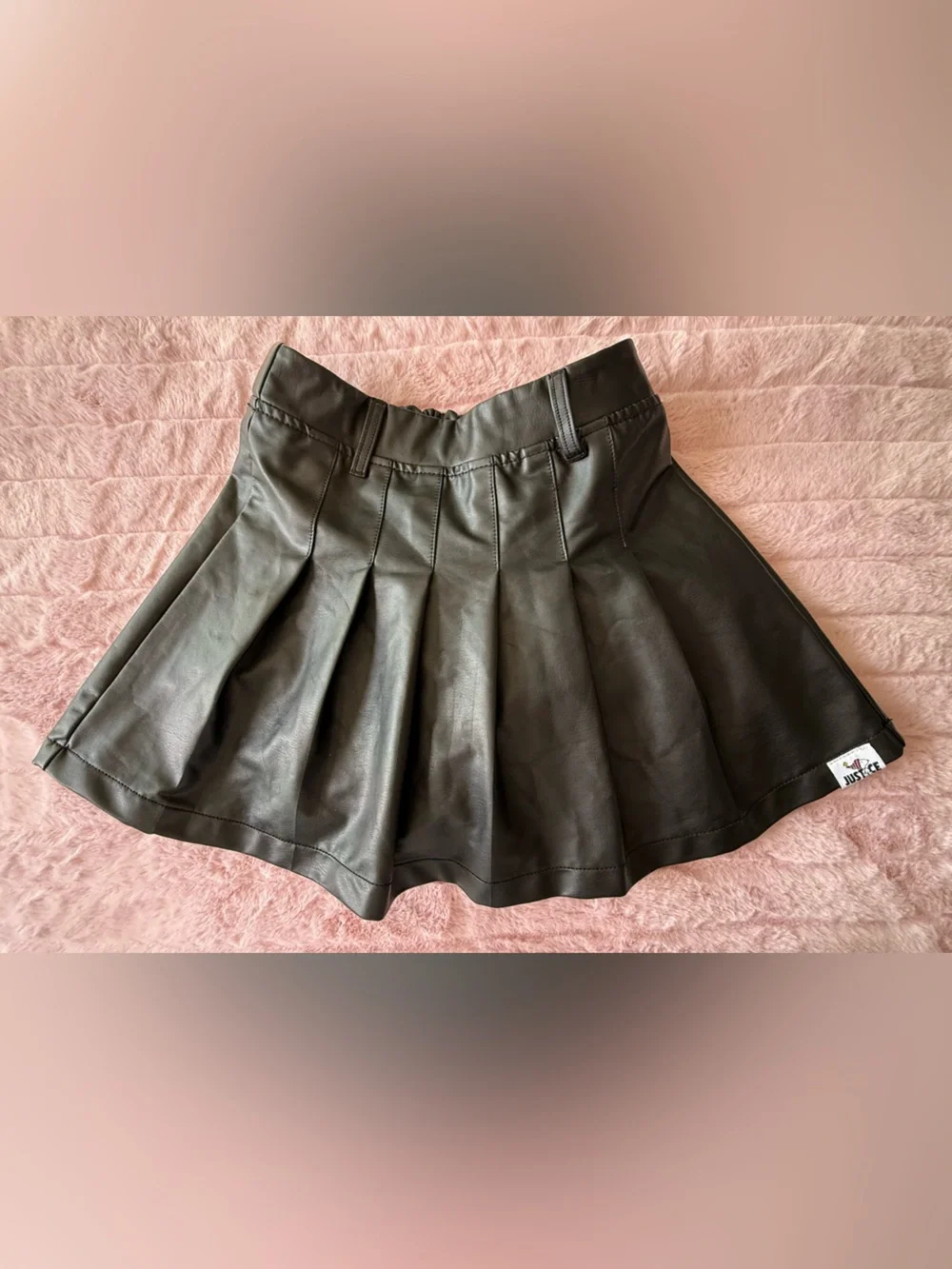 Justice Black Pleated Faux Leather Skater Skirt